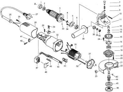 Default Diagram and Parts List for PF600-AR Type 1 Black and Decker Grinder